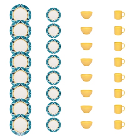 Manhattan Comfort Actual 32 Piece Dinner Set, Service for 8 in Yellow and Blue 2-AM19-1922